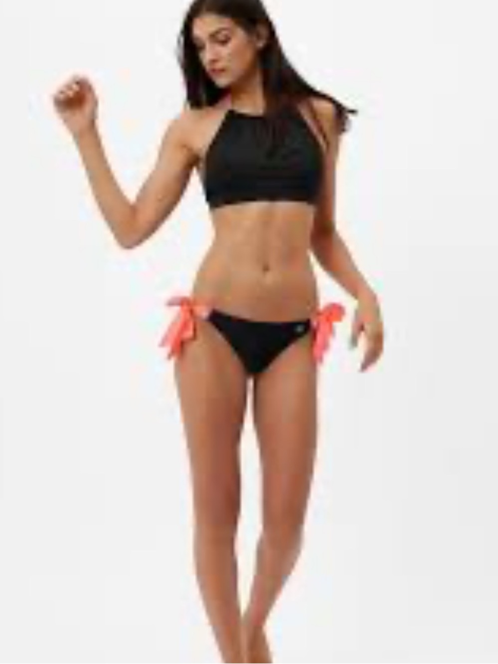 Sweaty Betty Black Bikini top-large- with Coral Tie-Side Accents